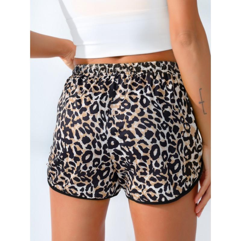 Shorts de Verano Casual para Mujer con Cintura Elástica, Estampado de Leopardo, Cintura Media-Alta