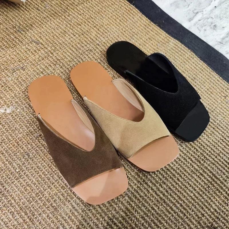 

Версия из овчины~ Летние матовые шлепанцы-однословки с V-образным вырезом, женские из натуральной кожи, корейская версия, универсальные крутые шлепанцы, носить как полушлепанцы 40