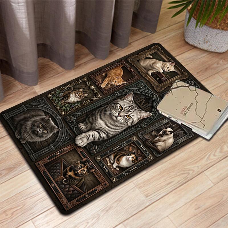 Feline Portraits Gallery Pattern Rug Floor Mat for Living Room or Bedroom Soft and Comfortable Carpet a Gift for Birthday and Holiday.