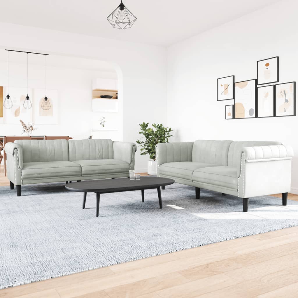2 Piece Sofa Set Light Grey Velvet