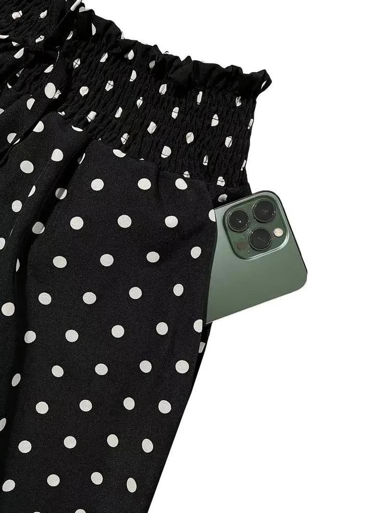 2024 Polka Dot Wide-Leg Culottes with Elastic Waist for Women - Spring/Summer Collection