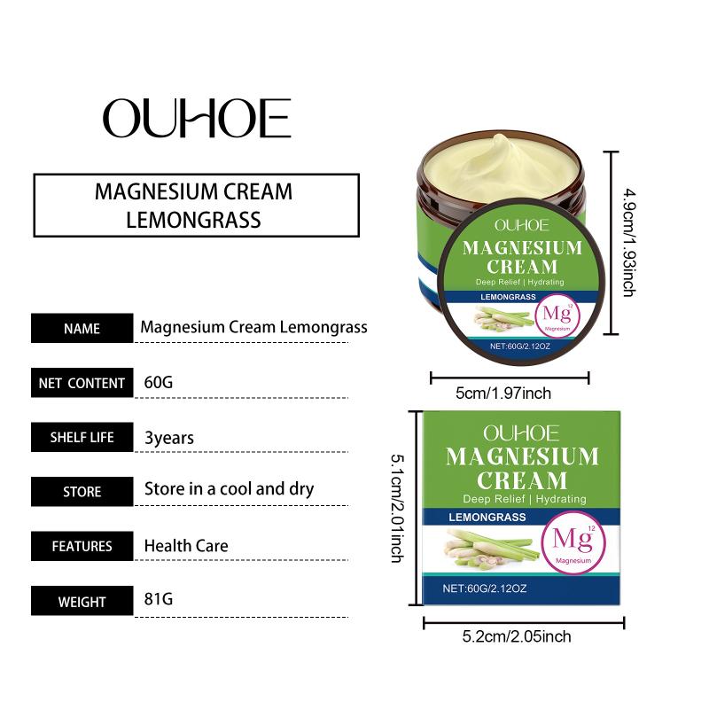Ouhoe Lemongrass Soothing Magnesium Body Cream Gentle Moisturizing And Soothing Body Cream For Sleep And Massage