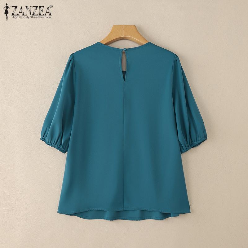 ZANZEA Women Casual Round Neck Summer Half Sleeve Blouse