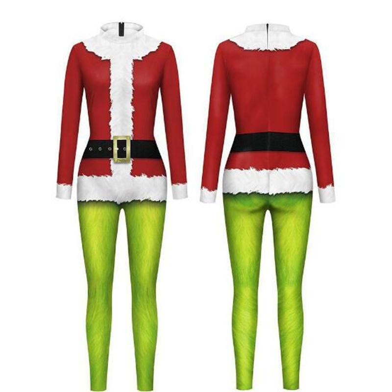 

Різдвяний жіночий комбінезон 3D-принт Різдвяна вечірка Одяг Зелений хлопець Візерунок Костюм Костюм Зентай Святковий Косплей Комбінезон S