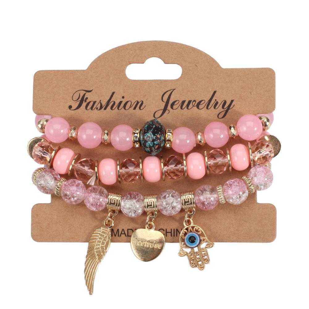 Bohemian Multi-layer Elastic Bracelet Devil's Eye Wings Love Glass Bead Bracelet New Bracelet