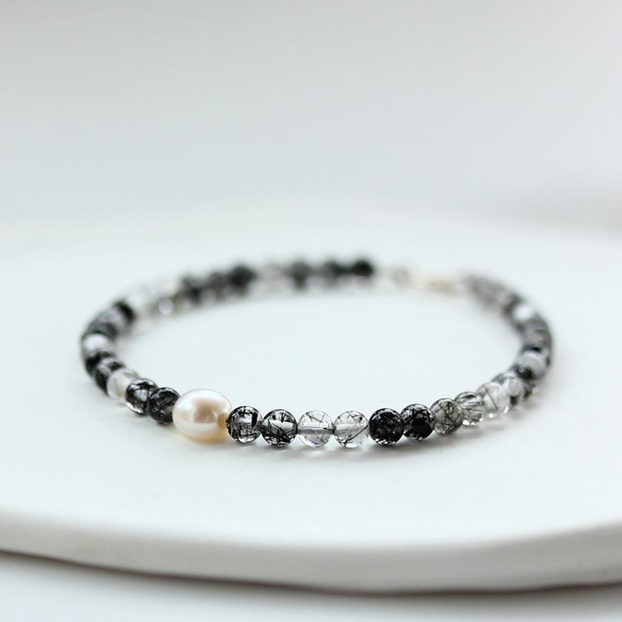 Natural black hair crystal diy Simple design women's pearl bracelet, bulk discounts available