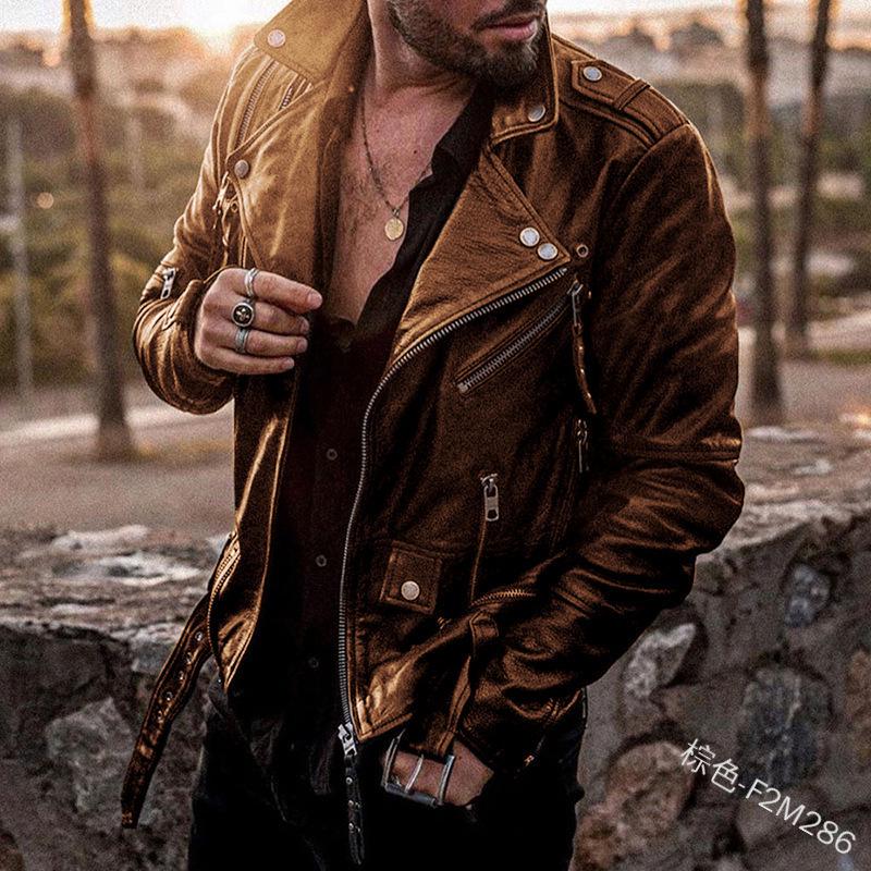 2024 Men's Slim Fit Stand Collar Motorcycle Leather Jacket - Spring/Autumn Fashion F2M286