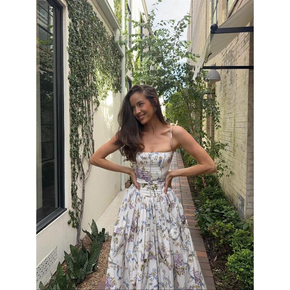 Rochie Maxi Plisată cu Talie Înaltă cu Imprimeu Floral Vintage Femei Sexy Fără Spate Fără Mâneci Rochii Lungi Vară Sexy Vocație Petrecere Robă
