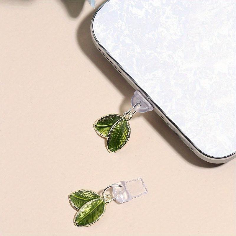 1pc Creative Green Leaf Shaped Dust Plug Compatible with iPhone/Type-C Charging Port & Data Port