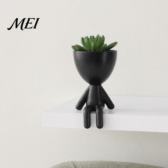 3D Printed Flowerpot Sitting Human Figure Succulents Planter, 2-in-1 Desktop Pot & Decor Ornament, Matte Finish Plant One-Piece Craft, Compact