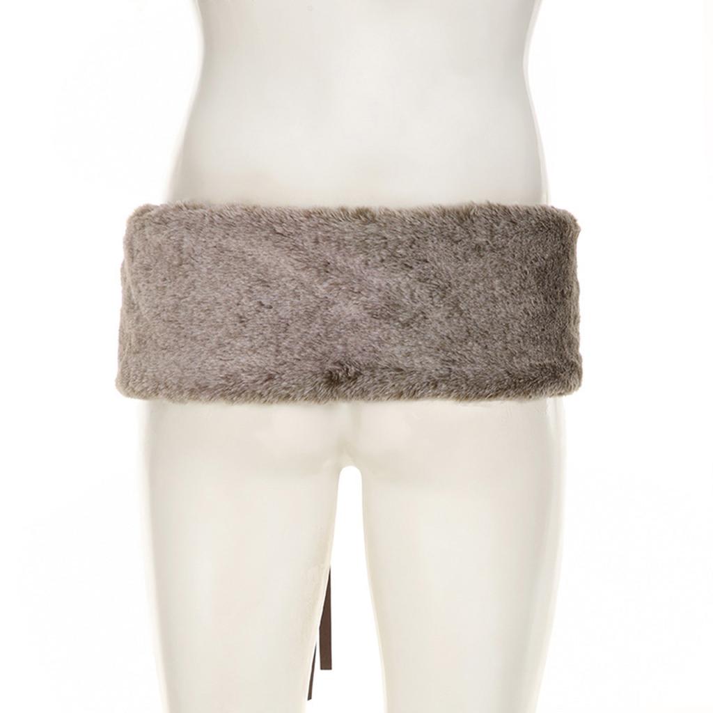 Furred Belt Waistband Tie Belt Unique Plush Luxurious Maillard Color Belt Waistband Tie Belt for Dress