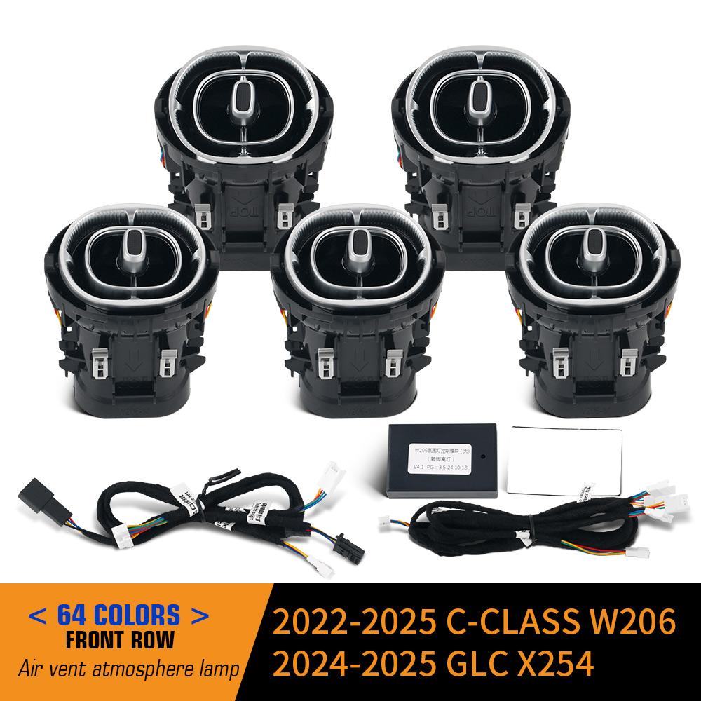 For Mercedes Benz C-Class W206 2022-25 GLC X254 2024-25 64 Color LED Air Conditioning Vent Nozzle Turbo Air Outlet Ambient Light