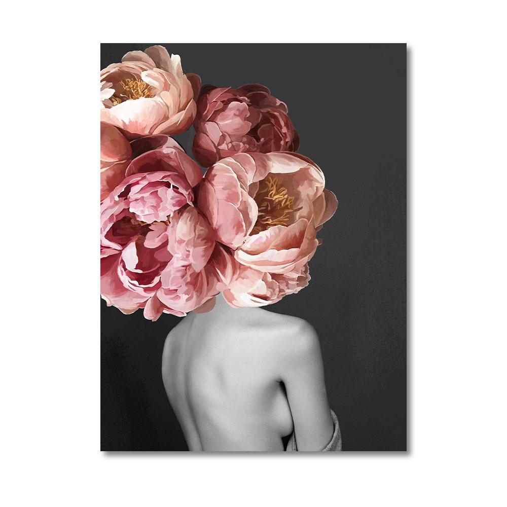 Nordic Home Decorative Poster Women with Rose Flowers Head Wall Art Canvas Painting Modern Interior Living Room Decor No Frame