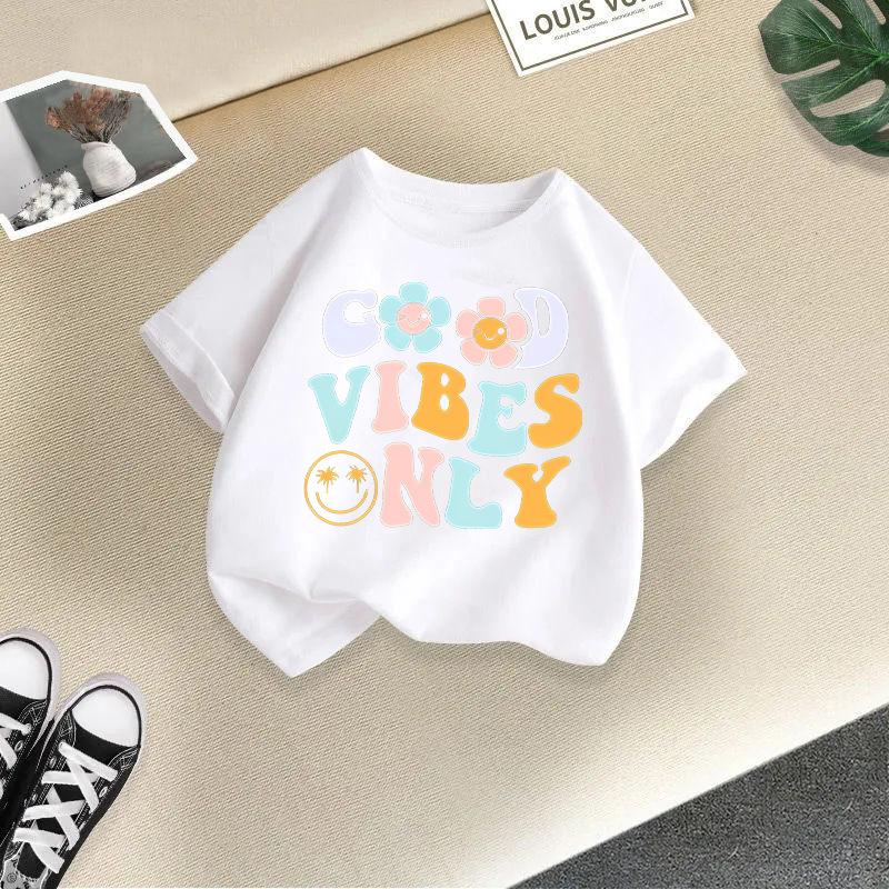 Children T-shirt Cute Cat Printed Kids 100% Cotton Clothes Tops 2-13Y Loose-fit Casual  O-Neck Short-sleeve T-shirt