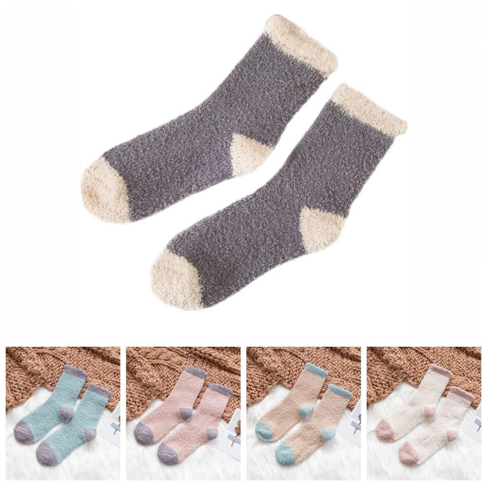 5Pairs Thickened Coral Fleece Socks Patchwork Warm Boat Socks Women  For Female Men