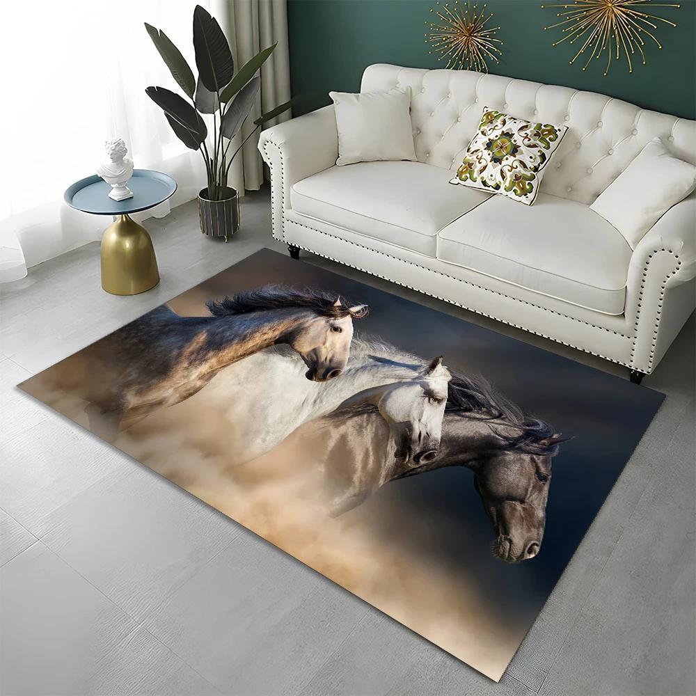 3D Animal Pentium Gallant Horse Steed Carpet Rug for Home Living Room Bedroom Sofa Doormat Decor,kid Area Rug Non-slip Floor Mat