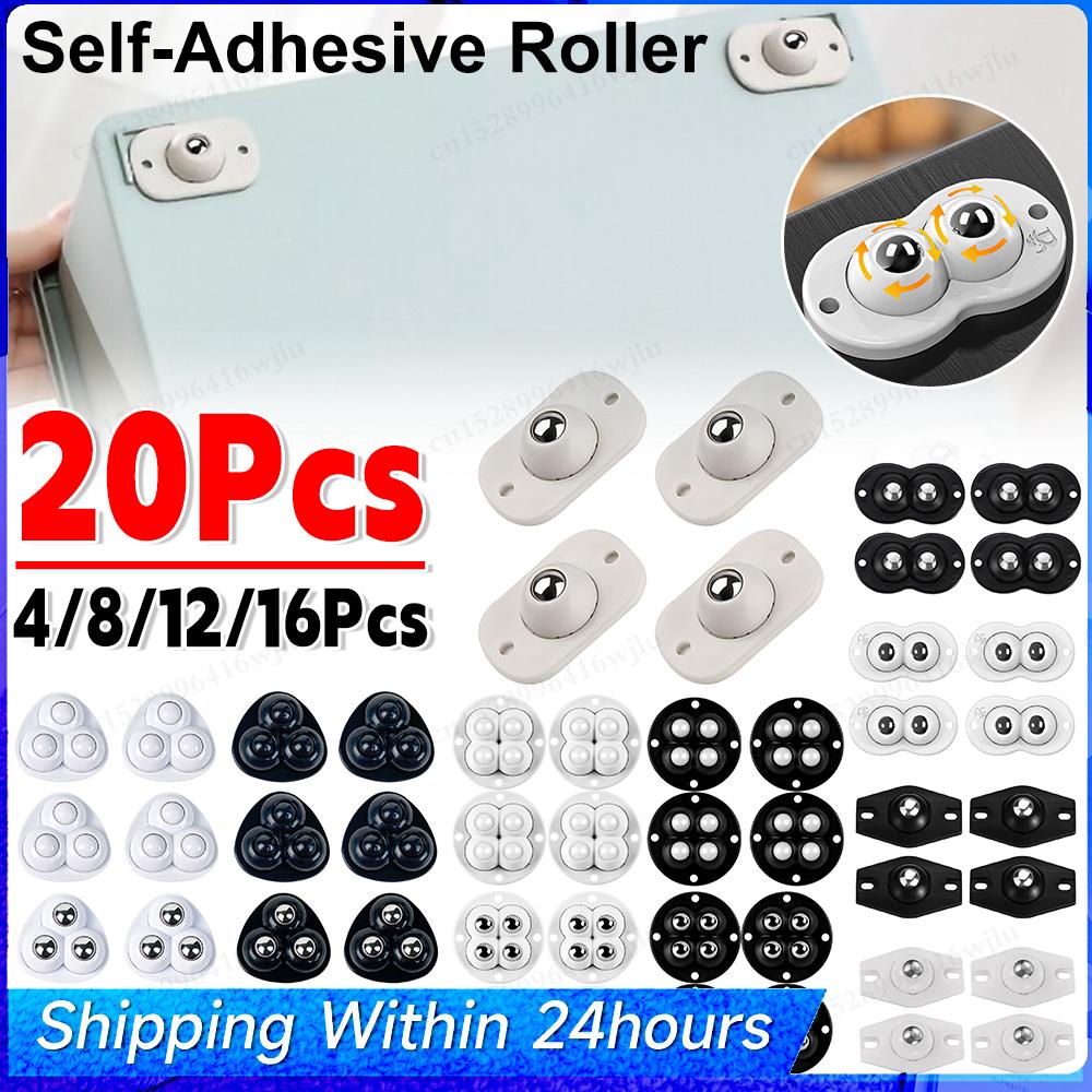 4-20 Pezzi Ruote per Mobili Autoadesive Ruote Silenziose Rullo in Acciaio Inossidabile/Nylon Puleggia Rotante a 360° Ruote Universali per Armadi