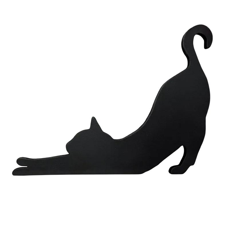 Cute Little Cat Stretched Out Door Corner Sign Cat Black Wooden Ornament Self-Adhesive Home Wall Doors Frame Decorations