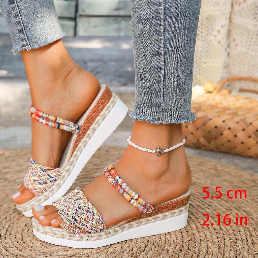 Fashion Summer Beach Vocation Bohemian Sandals Woman Wedge Heels Colorful Woven Platform Slippers Women Plus Size 43 Sandalias De Mujer