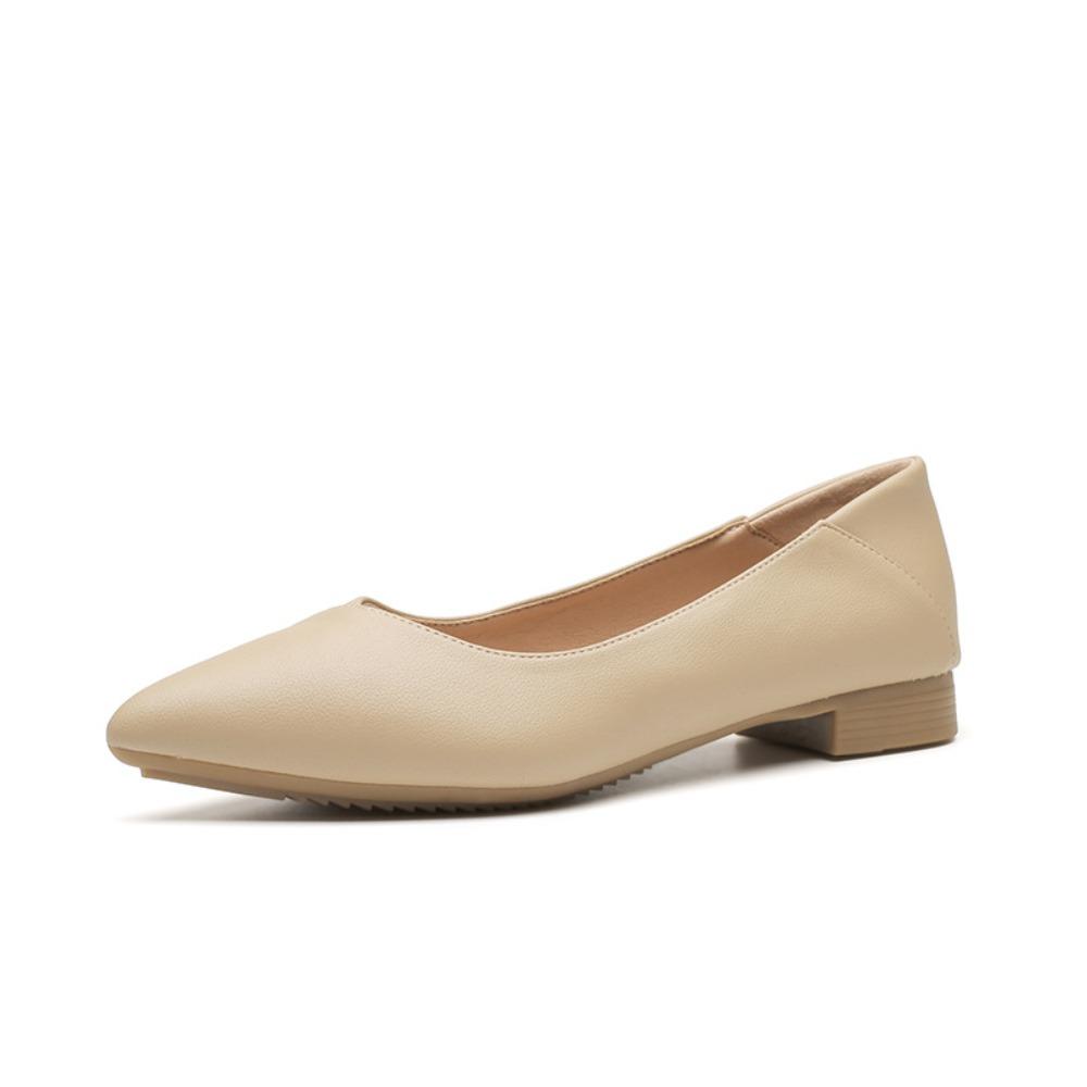 Women's Black Pointed-Toe Work Shoes - Soft Leather Shallow Mouth, Flat Soft-Soled, Comfortable for Interview/Flight Attendant, XCY36-357