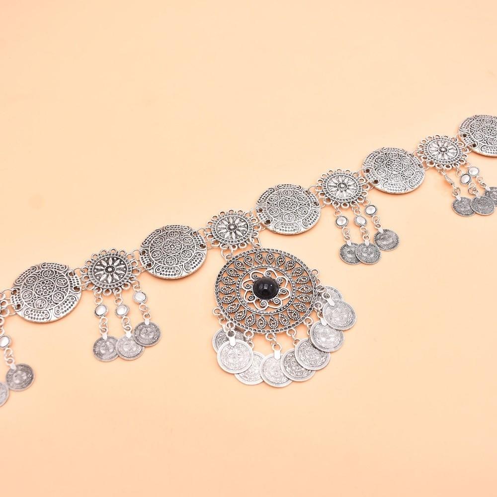 Retro Vintage Coin Belt Golden Silvery Long Tassel Fringed Belt Carved Flower Alloy Coins Waist Chain Traditional Clothing