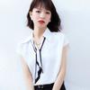 Mall 1116 Women's Summer New Occupation with Ribbon Decorative Chain Short Sleeve Shirt 1111119