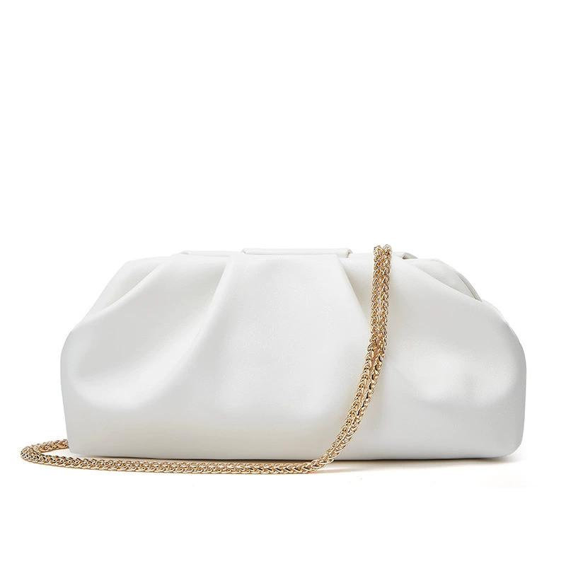 Elegant Golden Pleated PU Evening Clutch with Detachable Chain Strap Chic Women's Handbag for Dinner Parties and Formal Events Party Handbag Luxury