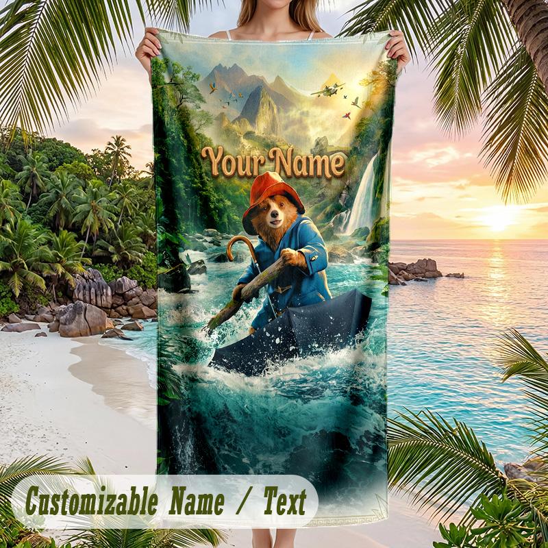Paddington Beach Towel, Personalized Custom Text, Quick Dry Soft Large Towel For Swimming Pool Travel