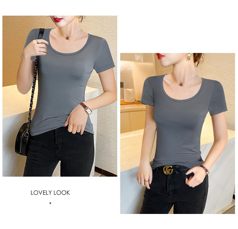 Women's Summer Modal Slim Fit Plus Size Black Short Sleeve T-Shirt