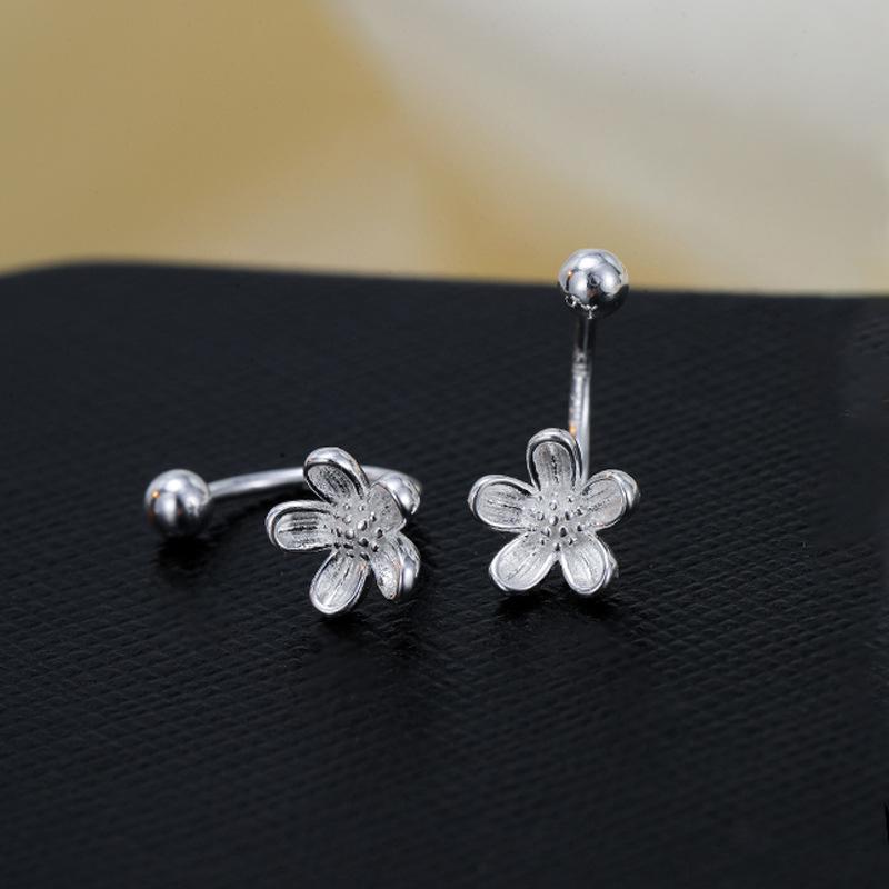 Real 925 Silver Flower Screw Puncture Stud Earrings for Women Fine Jewelry Light Luxury Minimalist Accessories