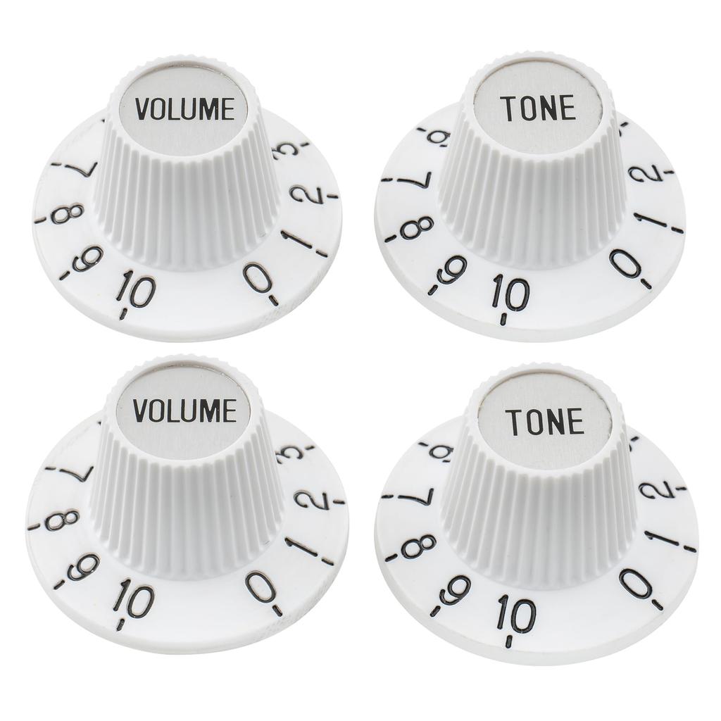 Musiclily Pro Top Hat Sombrero Inch for Volume and Tone Controls of Electric White 2 TONE Knob, Knob, Standard, Guitar/Bass Amplifiers, (2 VOL. + Set)