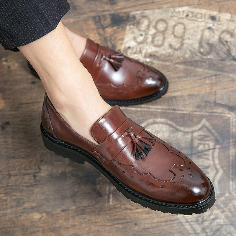 

Tassel leather shoes men s shoes 2025 spring new business dress leather shoes breathable Korean version trendy leather shoes 44 коричневий