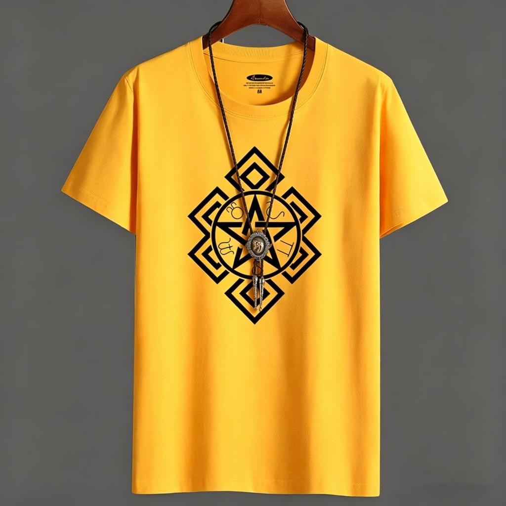 Men's Geometric Print T-Shirt 100% Cotton Big Size Crew Neck Short Sleeve Casual Tee