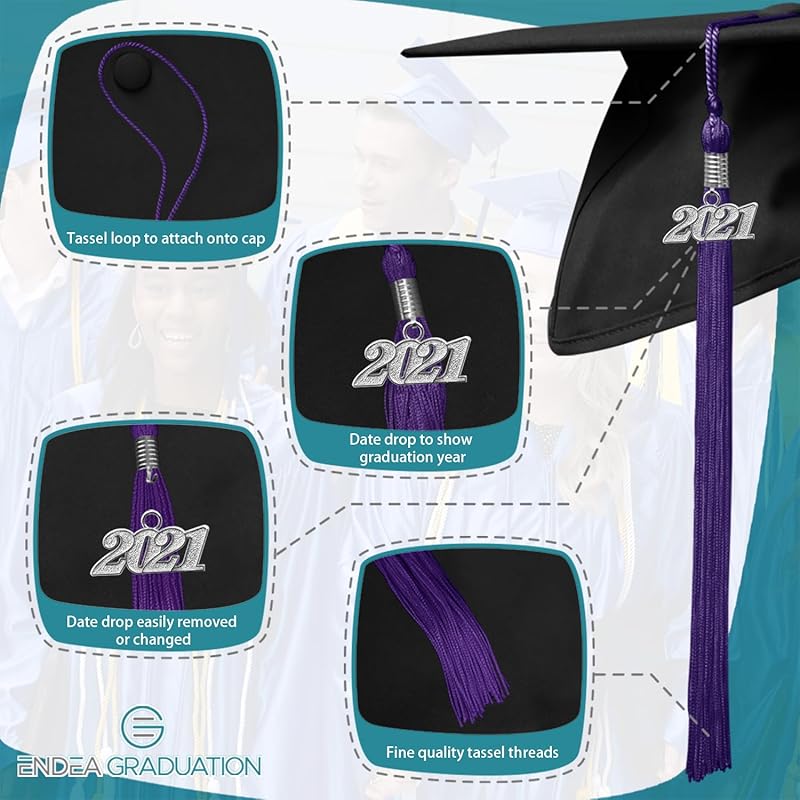 Endea Graduation Single Color Tassel with Silver Date Drop (Purple, 2021) фиолетовый