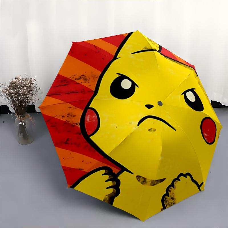 1pc Angry Pikachu Automatic Folding Umbrella - 3 Folding Design, Vivid Cartoon Pattern, Suitable for Outdoor Activities, A Gift for Fans In All S