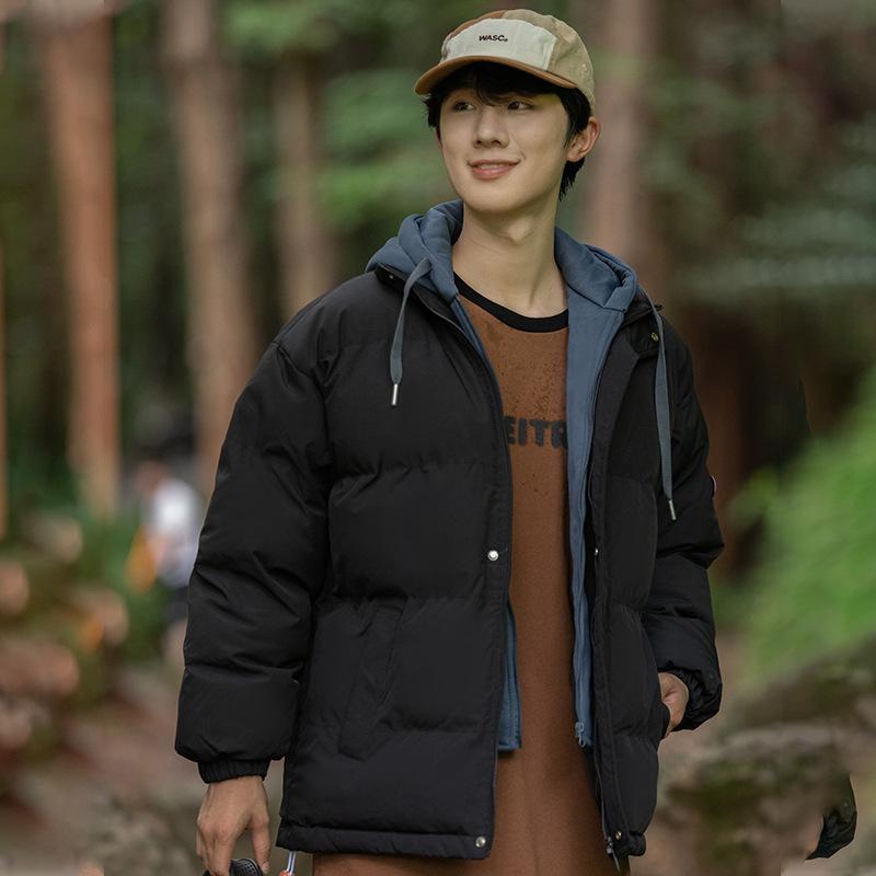 

Autumn and winter new couples cotton clothes hooded thickened cotton clothes casual jacket fleece jacket warm and cold clothes M чорний