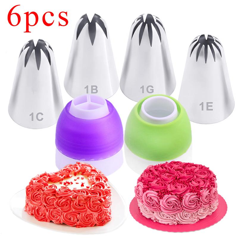 6pcs Large Icing Piping Nozzle Russian Pastry Tips Baking Tools Cakes Decoration Set Stainless Steel Nozzles Cupcake