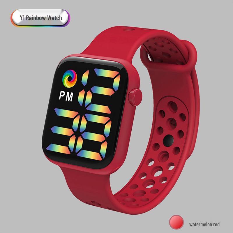 Y1LED Digital Rainbow Display Sport Watch with Large Screen and Button Movement for Men and Women