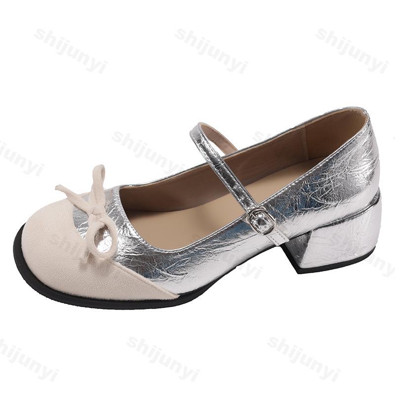 Fashion Women's Elegant Retro Bow Designed Casual Shallow Mouth Single Shoes Autumn 2025 Comfortable Versatile High Heel Mary Jane Shoes