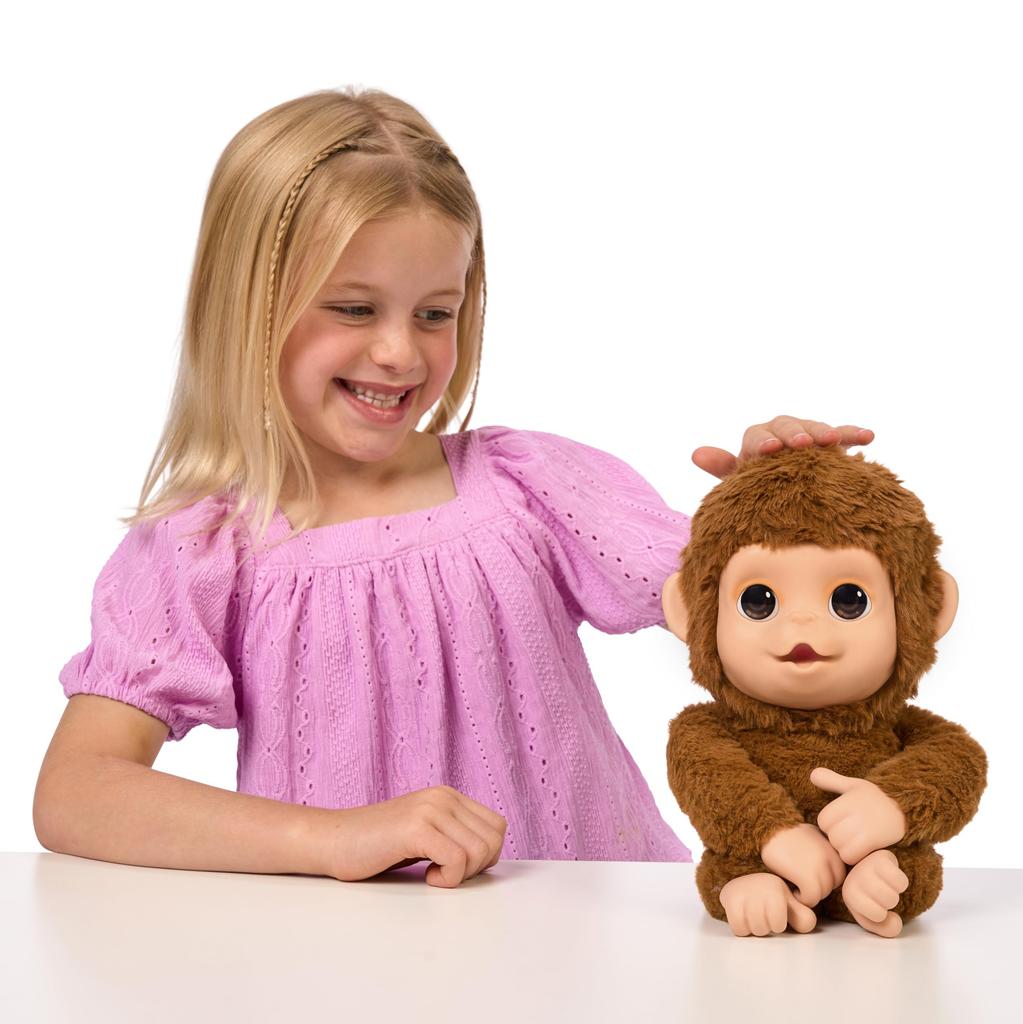 Little Live Pets My Baby Monkey Mango, 50+ Sounds and Reactions, Plush Interactive Monkey Toy Set with Accessories, Interactive Pet for Kids Ages 4+,