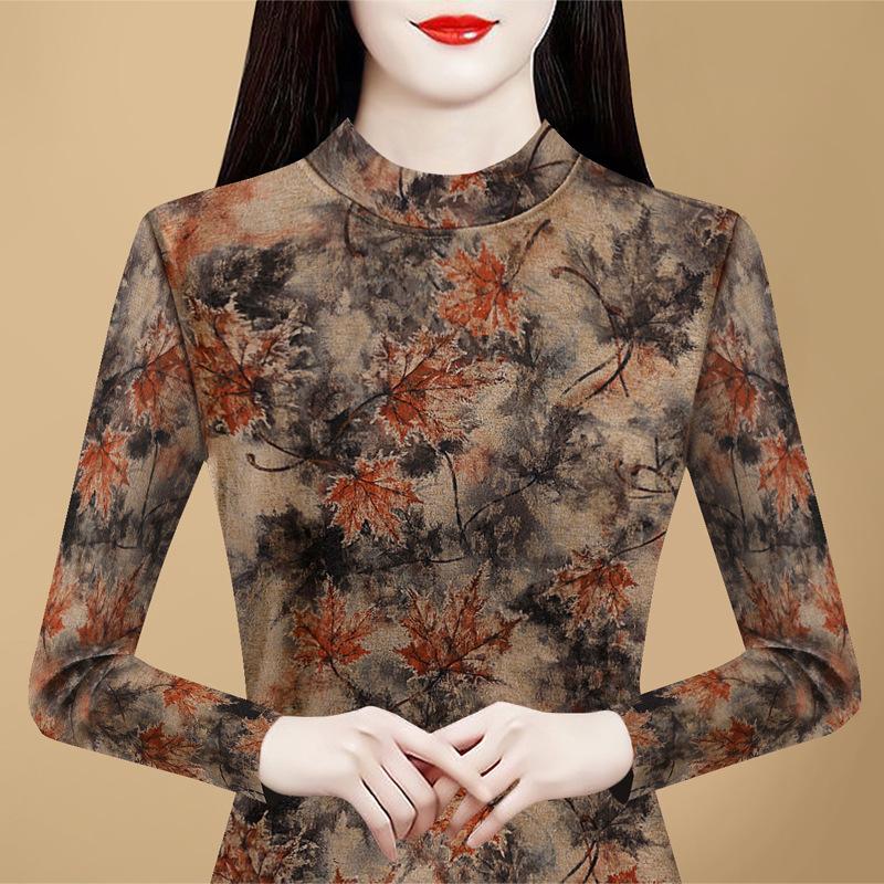 Winter New Korean Version Slim-fit Long-sleeved T-shirt Top Large-size Printed Fleece Thickened Pullover Bottoming Shirt