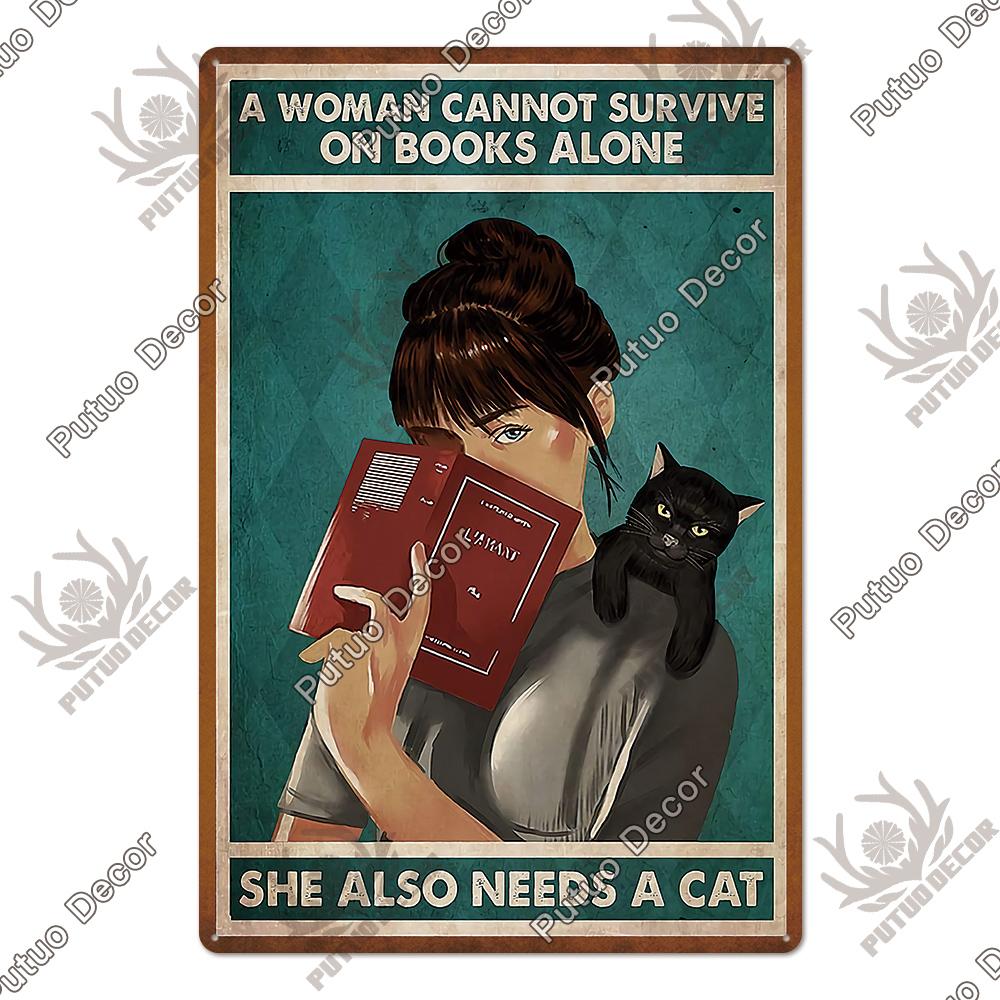 

Putuo Decor Милая черная кошка Винтажная табличка Металлическая вывеска Винтажная жестяная вывеска Постер Украшение для гостиной Ванной комнаты Настенный декор 30x40cm(11.8x15.7inch)