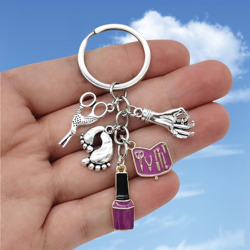 

Модный брелок для ногтей в винтажном стиле с мини-лаком для ногтей, брелок-ножницы для ключей фиолетовый