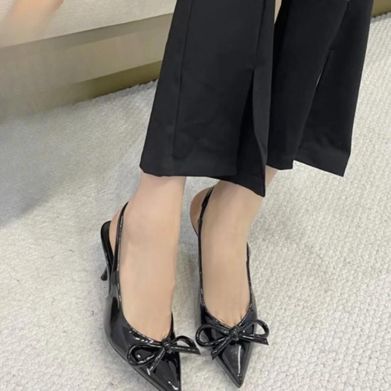 Dámské sandály Baotou Letní Nové Špičaté Mělké Ústa Motýlí Uzel Nazouvací Odolné proti Opotřebení Vysoké Podpatky