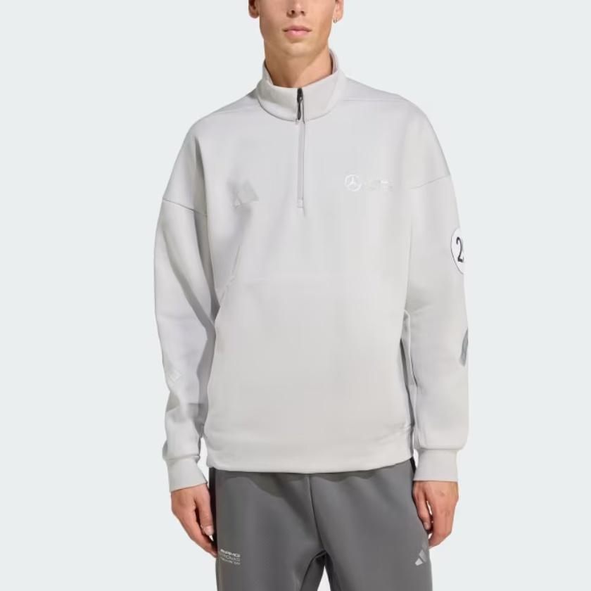 Adidas X Mercedes - Amg Collaboration Sportswear Petronas Formula One Team Silver Arrows Half-Zip Knit Warm Stand Collar Long Sleeve Sweatshirt JW3477