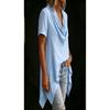 Women Casual Loose Cowl Neck Short Sleeve Asymmetric Hem Solid Blouse