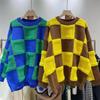 Women Pullovers Plaid Knitting Sweaters Classic Harajuku Retro Chic Females Streetwear Autumn Winter Thicker Sweaters