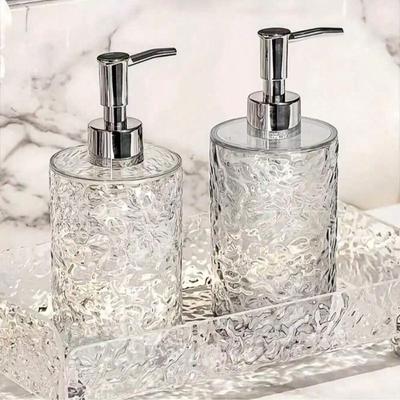 1pc Soap Dispenser With Pump, Refillable Bathroom Soap Dispenser, Transparent Wave-Design Bottles For Storage Facial Cleanser