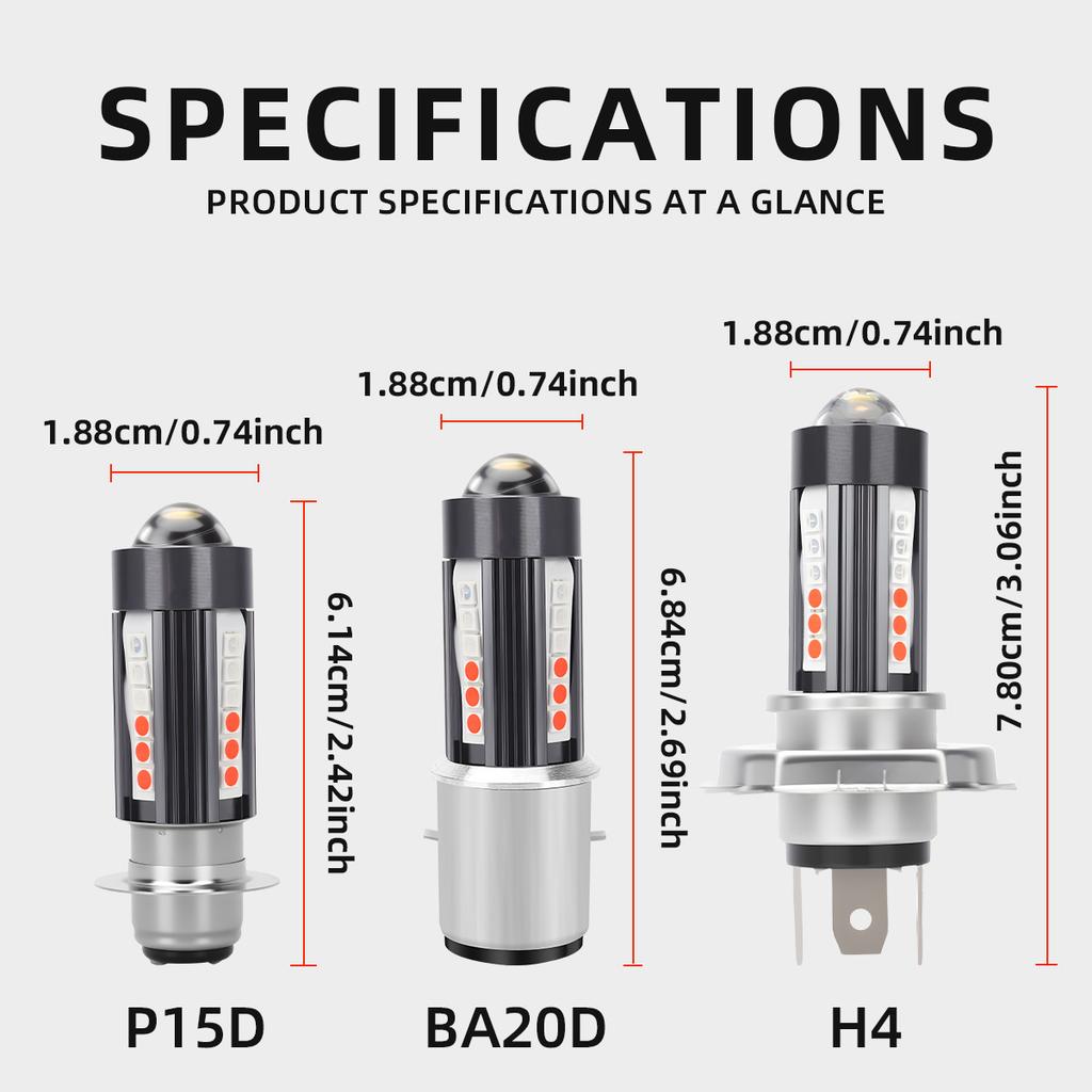 H4 BA20D P15D LED Bulbs Motorcycle Headlight Hi/Lo Beam Light Dual Color Spotlight 3570 Chip Motorcycle Auxiliary Accessories