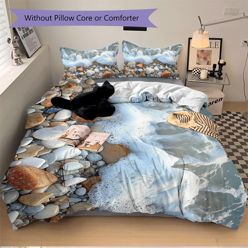 3Pcs Beach Pebbles Sea Foam Bedding Set Quilt Cover Pillowcase Home Christmas Xmas Halloween Gift 1 Duvet Cover 2 Pillowcase M928586